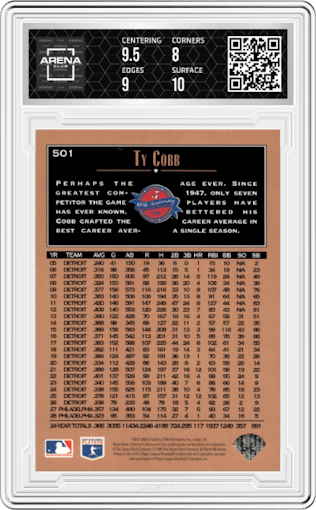 Ty Cobb from the 1996 UD Collector's Choice set graded by Arena Club and given an overall grade of 8.5.