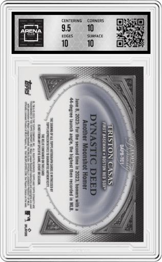 Triston Casas from the 2023 Topps Dynasty set graded by Arena Club and given an overall grade of 10.