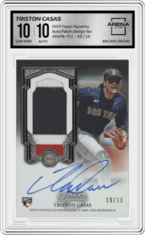 Triston Casas from the 2023 Topps Dynasty set graded by Arena Club and given an overall grade of 10.