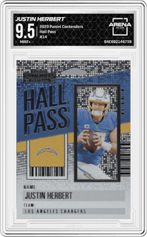 Justin Herbert from the 2023 Panini Contenders set graded by Arena Club and given an overall grade of 9.5.