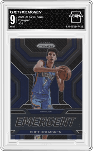 Chet Holmgren from the 2022-23 Panini Prizm  set graded by Arena Club and given an overall grade of 9.