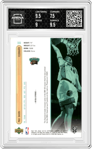 Pau Gasol from the 2001-02 Upper Deck set graded by Arena Club and given an overall grade of 8.