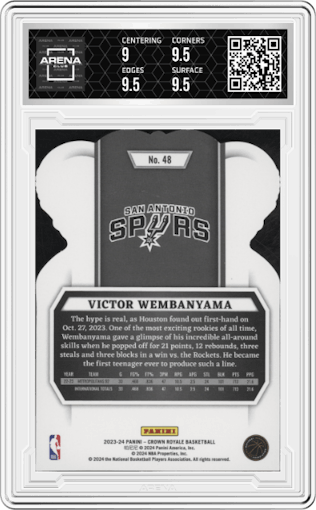 Victor Wembanyama from the 2023-24 Panini Crown Royale  set graded by Arena Club and given an overall grade of 9.5.