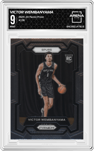 Victor Wembanyama from the 2023-24 Panini Prizm set graded by Arena Club and given an overall grade of 9.