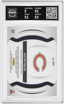 Justin Fields from the 2021 Panini Certified set featuring a Mirror Bronze parallel graded by Arena Club and given an overall grade of 9.5.