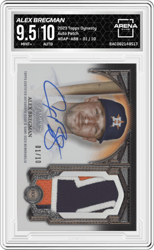 Alex Bregman from the 2023 Topps Dynasty set graded by Arena Club and given an overall grade of 9.5.
