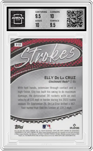 Elly De La Cruz from the 2024 Topps Chrome set graded by Arena Club and given an overall grade of 10.