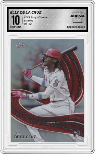 Elly De La Cruz from the 2024 Topps Chrome set graded by Arena Club and given an overall grade of 10.
