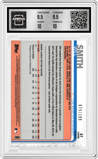 Will Smith from the 2019 Topps Chrome Update set featuring a X-Fractor parallel graded by Arena Club and given an overall grade of 10.