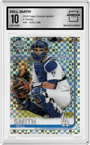 Will Smith from the 2019 Topps Chrome Update set featuring a X-Fractor parallel graded by Arena Club and given an overall grade of 10.