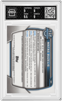 Matas Buzelis from the 2022-23 Bowman University Chrome set graded by Arena Club and given an overall grade of 9.