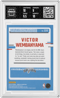 Victor Wembanyama from the 2023-24 Panini Donruss set graded by Arena Club and given an overall grade of 9.5.