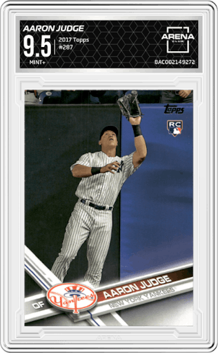 Aaron Judge from the 2017 Topps Series 1 set graded by Arena Club and given an overall grade of 9.5.
