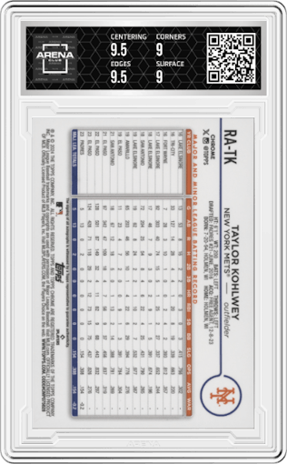 Taylor Kohlwey from the 2024 Topps Chrome set graded by Arena Club and given an overall grade of 9.5.