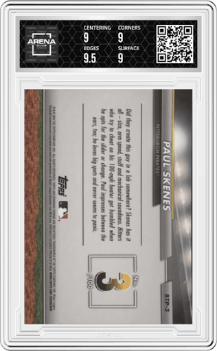 Paul Skenes from the 2024 Bowman set graded by Arena Club and given an overall grade of 9.