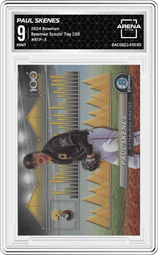 Paul Skenes from the 2024 Bowman set graded by Arena Club and given an overall grade of 9.