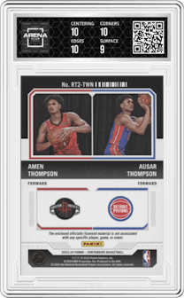 Amen Thompson/Ausar Thompson from the 2023-24 Panini Contenders set graded by Arena Club and given an overall grade of 9.5.