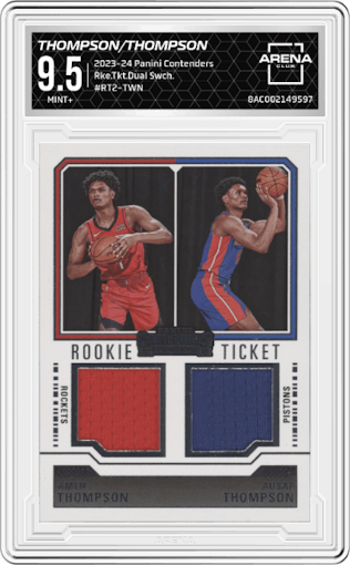Amen Thompson/Ausar Thompson from the 2023-24 Panini Contenders set graded by Arena Club and given an overall grade of 9.5.