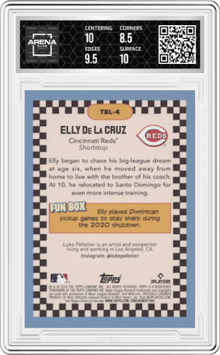 Elly De La Cruz from the 2024 Topps Big League set graded by Arena Club and given an overall grade of 9.