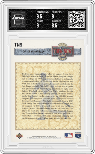 Dave Winfield from the 1993 Upper Deck set graded by Arena Club and given an overall grade of 9.