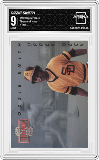 Ozzie Smith from the 1993 Upper Deck set graded by Arena Club and given an overall grade of 9.