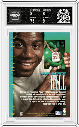 Grant Hill from the 1994-95 NBA Hoops set graded by Arena Club and given an overall grade of 8.
