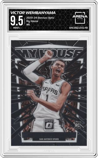 Victor Wembanyama from the 2023-24 Donruss Optic set graded by Arena Club and given an overall grade of 9.5.