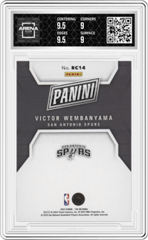Victor Wembanyama from the 2024 Panini The National VIP set graded by Arena Club and given an overall grade of 9.5.