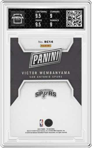Victor Wembanyama from the 2024 Panini The National VIP set graded by Arena Club and given an overall grade of 9.5.