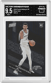 Victor Wembanyama from the 2024 Panini The National VIP set graded by Arena Club and given an overall grade of 9.5.