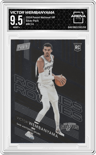 Victor Wembanyama from the 2024 Panini The National VIP set graded by Arena Club and given an overall grade of 9.5.