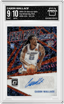 Cason Wallace from the 2023-24 Donruss Optic set featuring a Pink parallel graded by Arena Club and given an overall grade of 9.