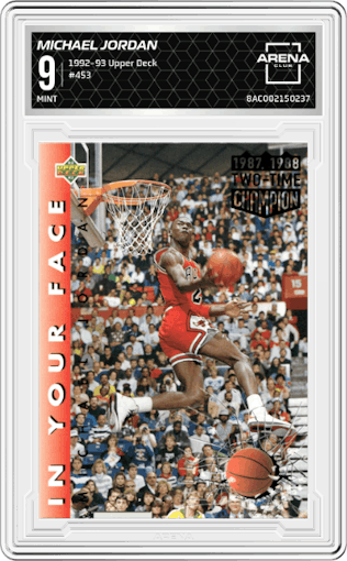 Michael Jordan from the 1992-93 Upper Deck  set graded by Arena Club and given an overall grade of 9.
