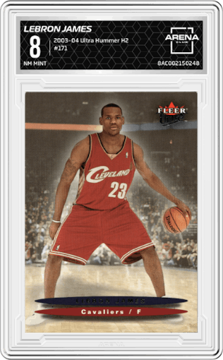 LeBron James from the 2003-04 Ultra Hummer H2 set graded by Arena Club and given an overall grade of 8.