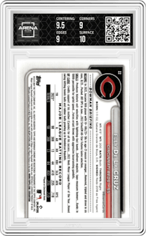 Elly De La Cruz from the 2024 Bowman Mega Box set graded by Arena Club and given an overall grade of 9.5.
