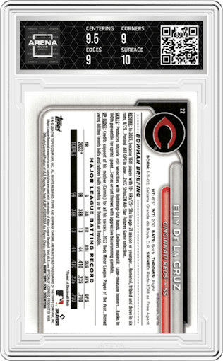 Elly De La Cruz from the 2024 Bowman Mega Box set graded by Arena Club and given an overall grade of 9.5.