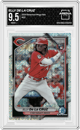 Elly De La Cruz from the 2024 Bowman Mega Box set graded by Arena Club and given an overall grade of 9.5.