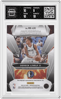 Dereck Lively II from the 2023-24 Panini Obsidian set featuring a Electric Etch Blue parallel graded by Arena Club and given an overall grade of 9.5.