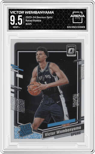 Victor Wembanyama from the 2023-24 Donruss Optic set graded by Arena Club and given an overall grade of 9.5.