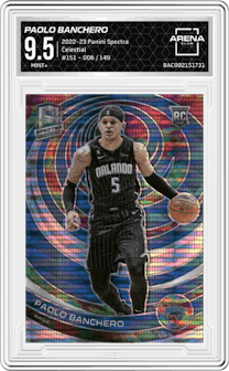 Paolo Banchero from the 2022-23 Panini Spectra set featuring a Celestial  parallel graded by Arena Club and given an overall grade of 9.5.