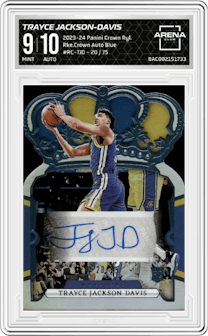 Trayce Jackson-Davis from the 2023-24 Panini Crown Royale  set featuring a Blue parallel graded by Arena Club and given an overall grade of 9.