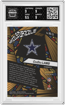 CeeDee Lamb from the 2023 Panini Mosaic set graded by Arena Club and given an overall grade of 9.