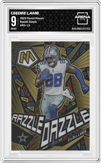 CeeDee Lamb from the 2023 Panini Mosaic set graded by Arena Club and given an overall grade of 9.
