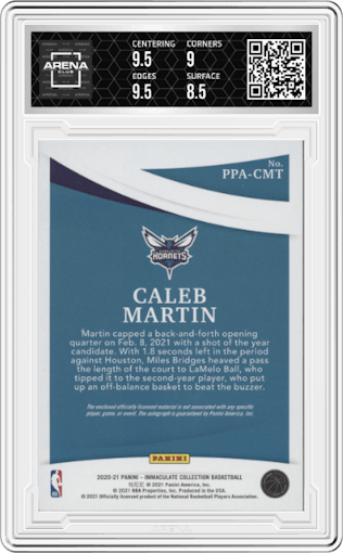 Caleb Martin from the 2020-21 Panini Immaculate Collection  set graded by Arena Club and given an overall grade of 9.