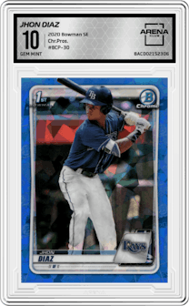 Jhon Diaz from the 2020 Bowman Sapphire Edition set graded by Arena Club and given an overall grade of 10.
