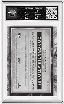 Keston Hiura from the 2022 Topps Museum Collection set graded by Arena Club and given an overall grade of 9.
