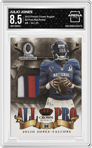 Julio Jones from the 2013 Panini Crown Royale set graded by Arena Club and given an overall grade of 8.5.