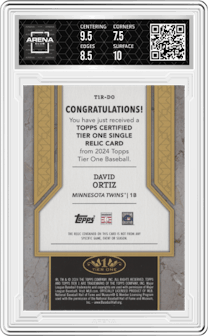 David Ortiz from the 2024 Topps Tier One  set graded by Arena Club and given an overall grade of 8.