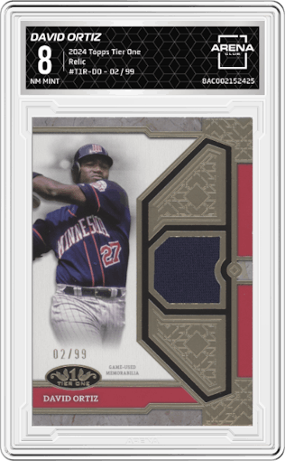 David Ortiz from the 2024 Topps Tier One  set graded by Arena Club and given an overall grade of 8.