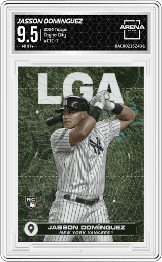 Jasson Dominguez from the 2024 Topps  set graded by Arena Club and given an overall grade of 9.5.